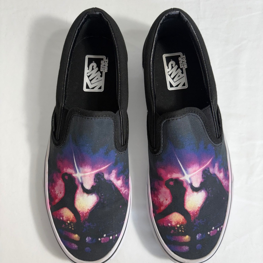 Vans x Star Wars Light Saber Fight Black Classic Slip On Sneaker Shoes M 8 W 9.5
